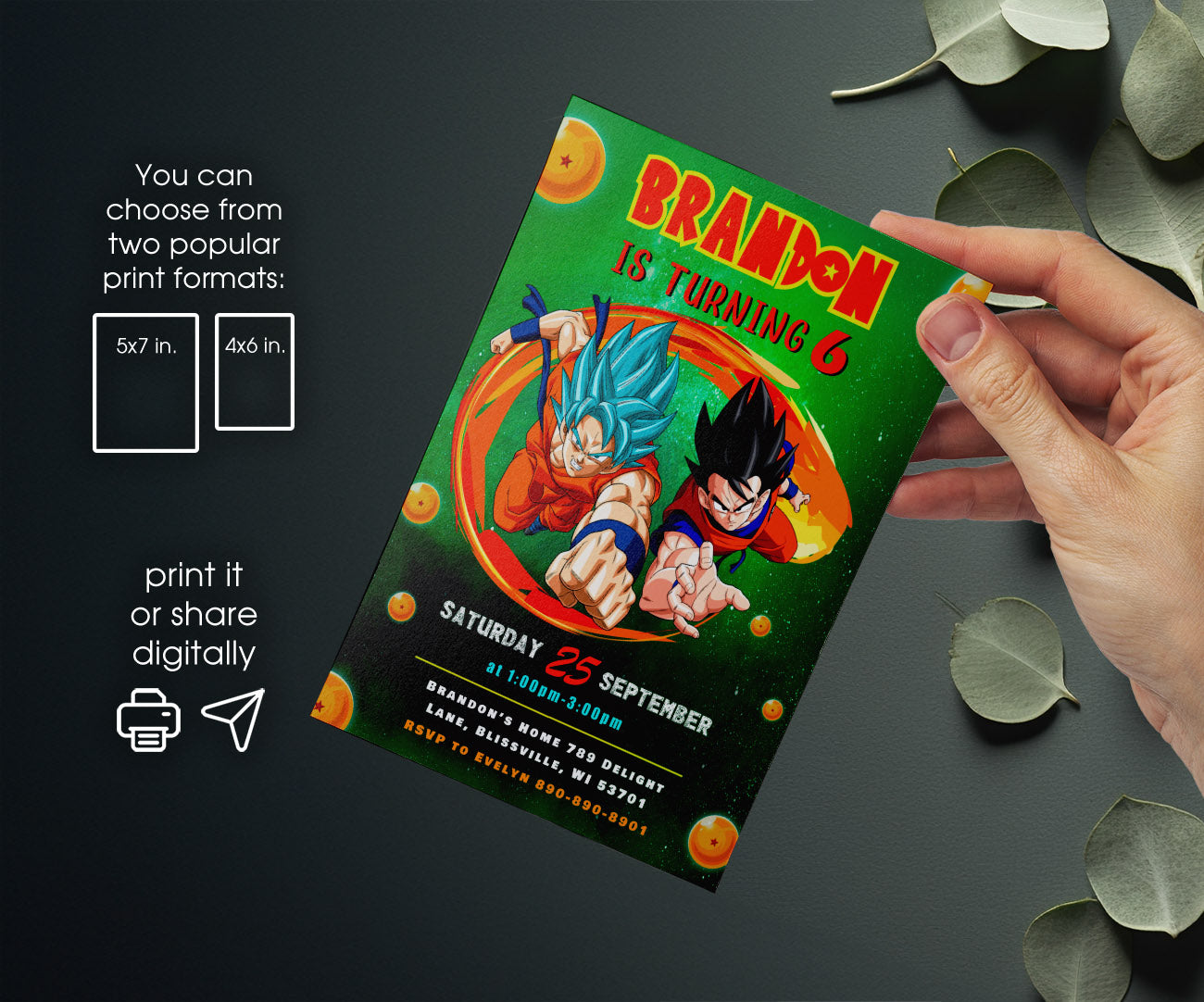 Dragon Ball Z Anime customizable invitation template | Share or Print | boy | TR382