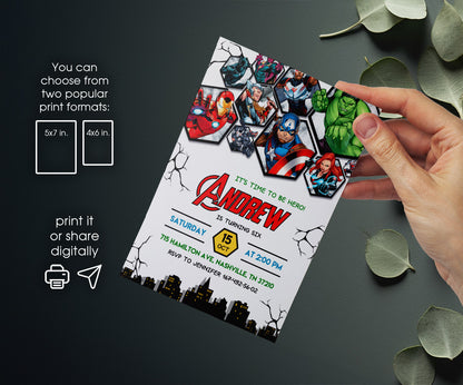 Avengers Marvel Superhero customizable invitation template | Share or Print | boy | TJ390