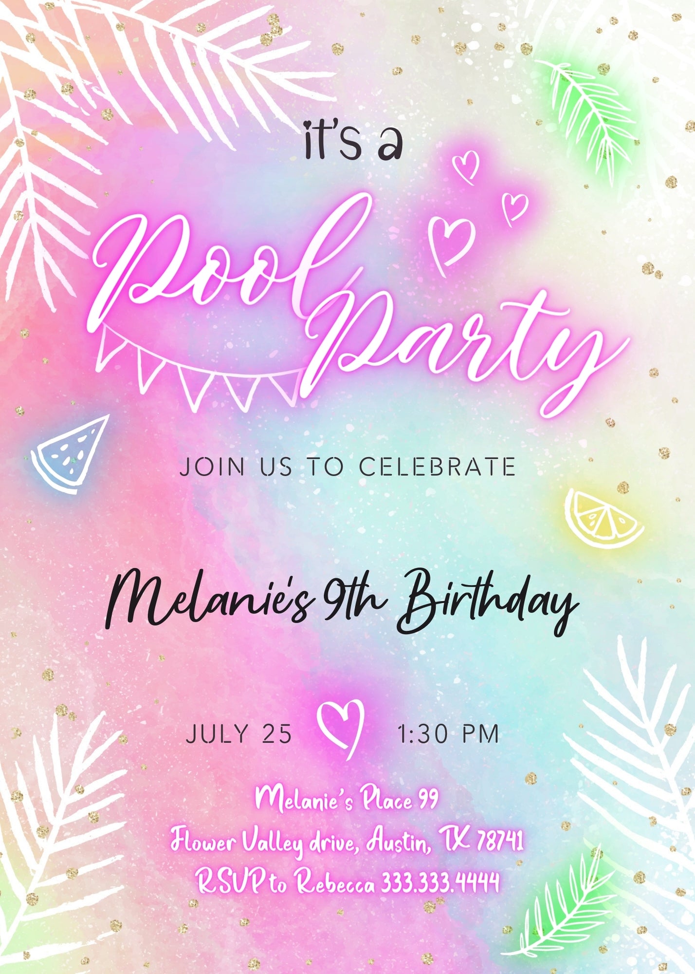 Pool Party customizable invitation template | Share or Print | girl | PI663