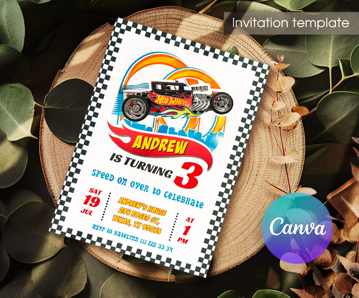 Hot Wheels Racing customizable invitation template | Share or Print | boy | VC942