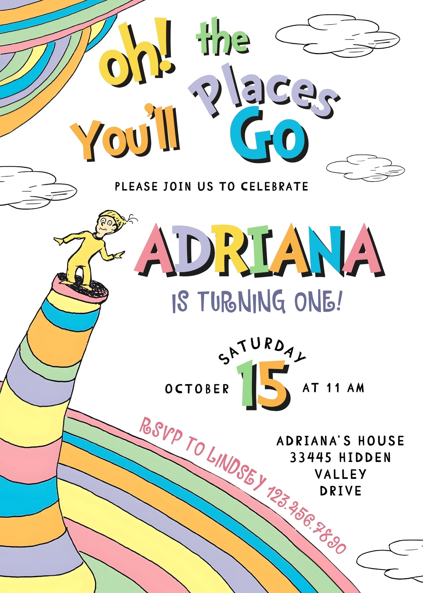 Dr Seuss Oh, the Places You'll Go customizable invitation template | Share or Print | DA518