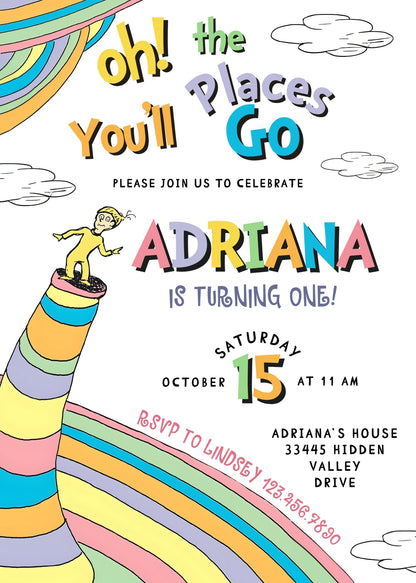 Dr Seuss Oh, the Places You'll Go customizable invitation template | Share or Print | DA518