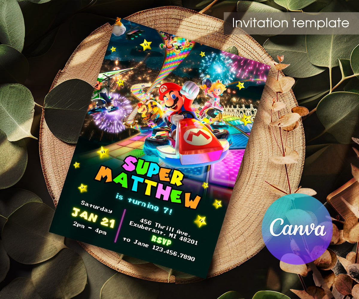 Mario Kart Gamer customizable invitation template | Share or Print | boy | FB713