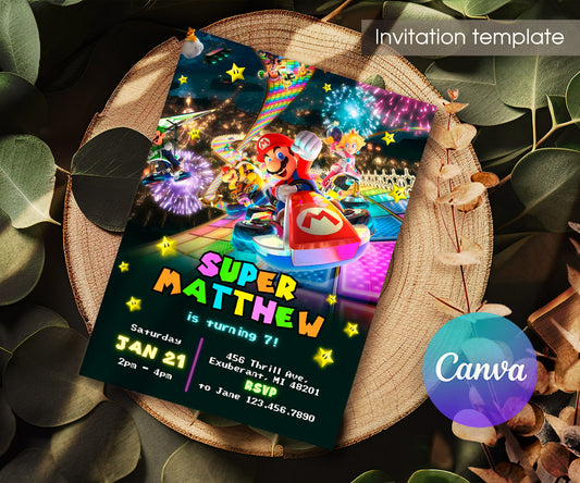 Mario Kart Gamer customizable invitation template | Share or Print | boy | FB713