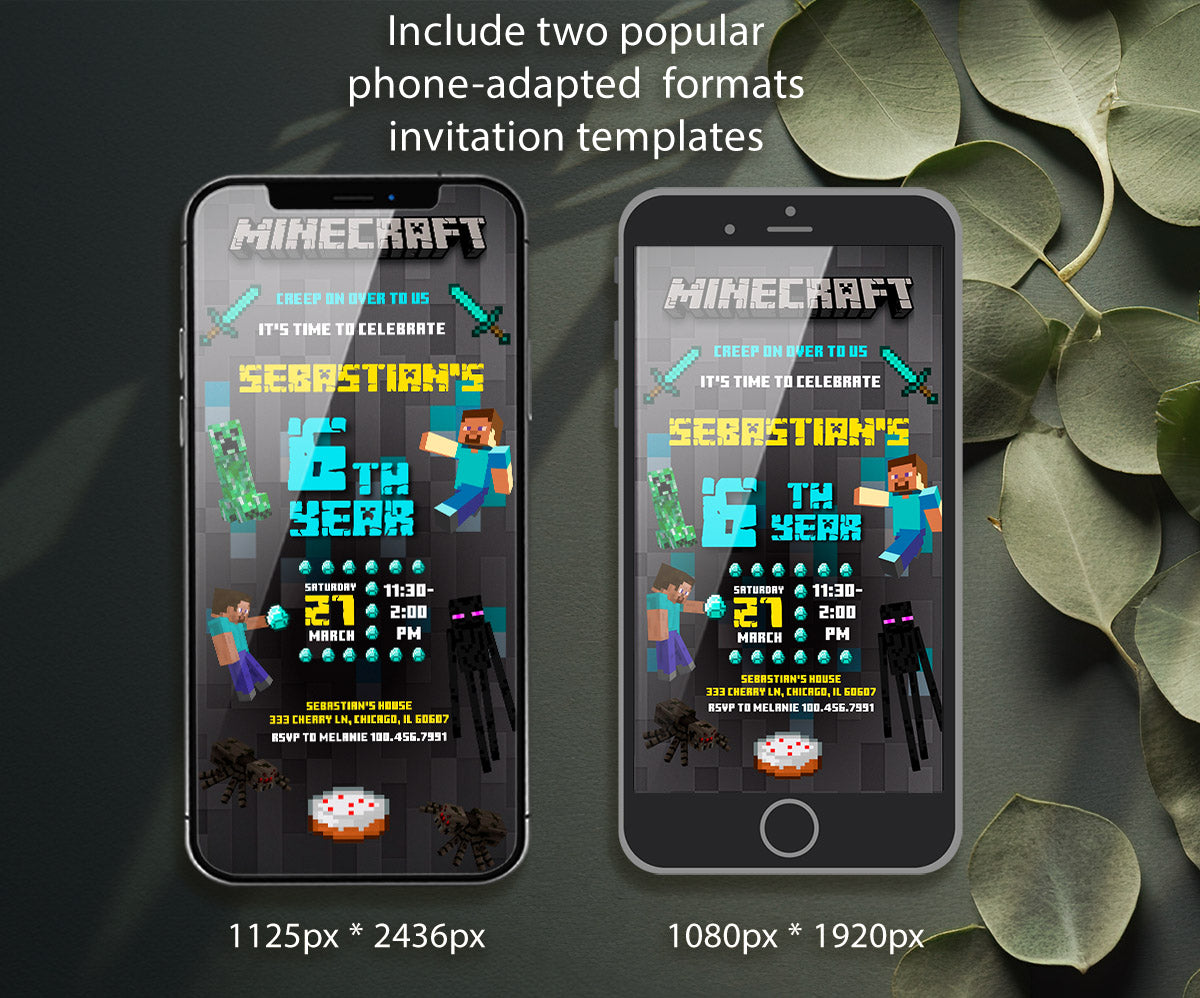 Minecraft Gamer customizable invitation template | Share or Print | PX097