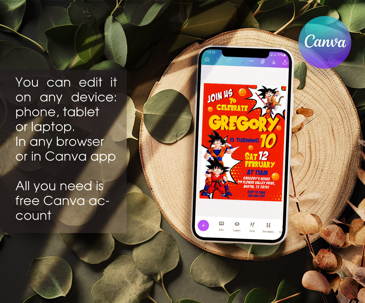 Dragon Ball Z Anime customizable invitation template | Share or Print | boy | XR755