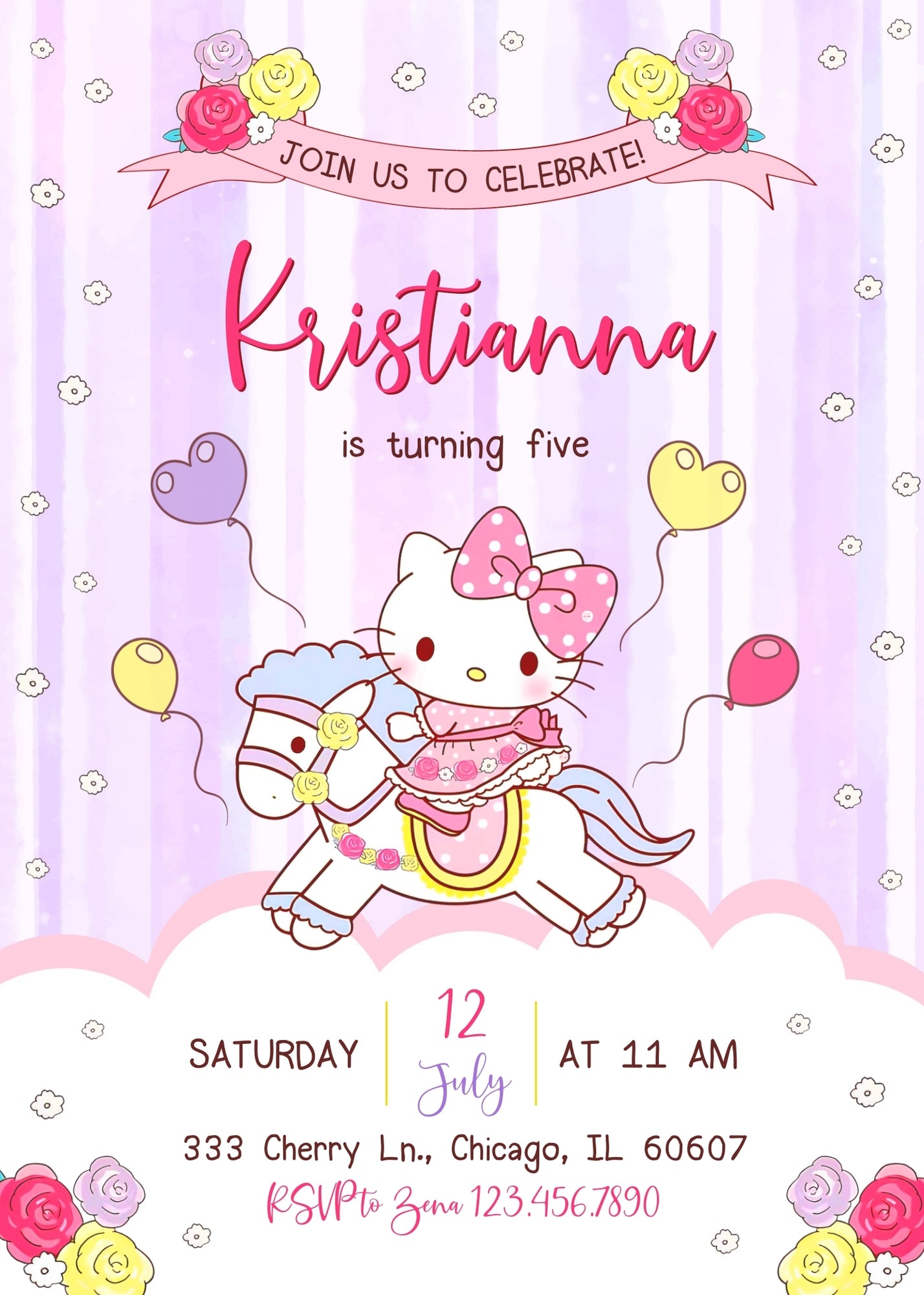 Hello Kitty Sanrio customizable invitation template | Share or Print | KP834