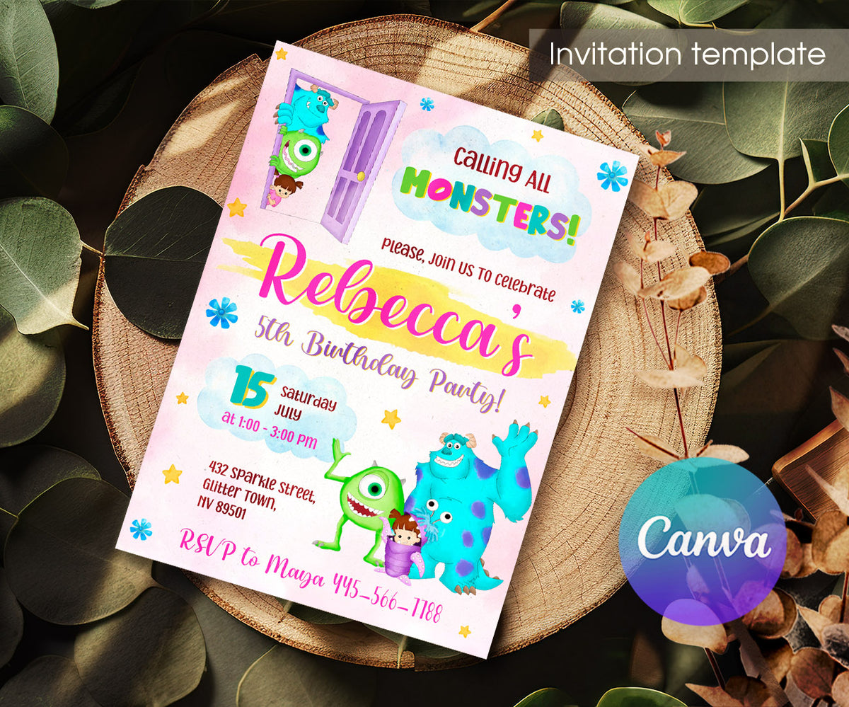 Monsters, Inc. customizable invitation template | Share or Print | XB088