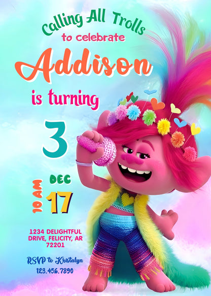 Trolls Poppy customizable invitation template | Share or Print | MC710