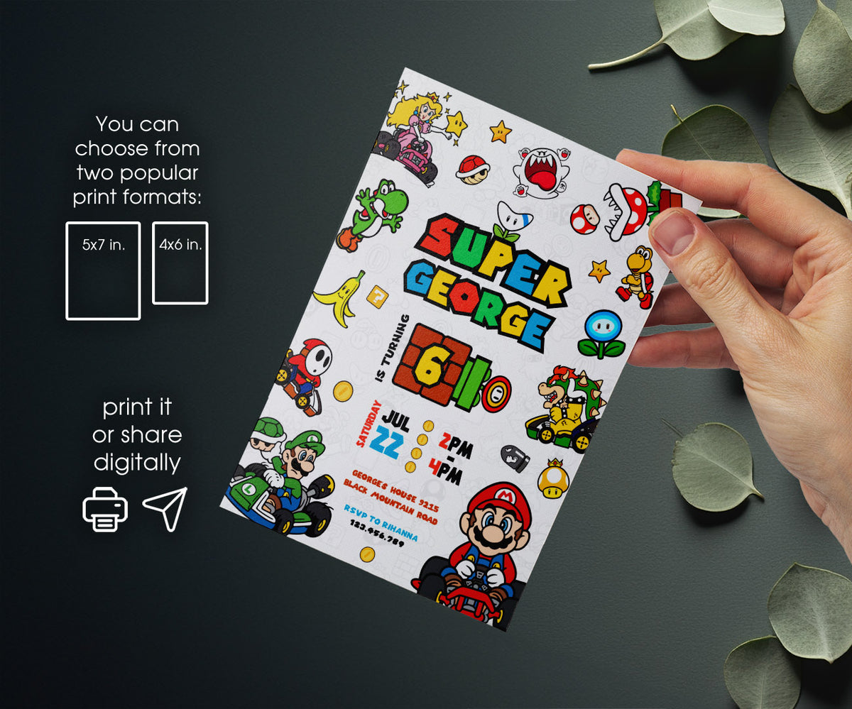 Mario Kart Gamer customizable invitation template | Share or Print | boy | RQ822