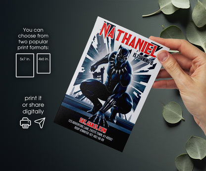 Black Panther Superhero Marvel customizable invitation template | Share or Print | boy | NC731