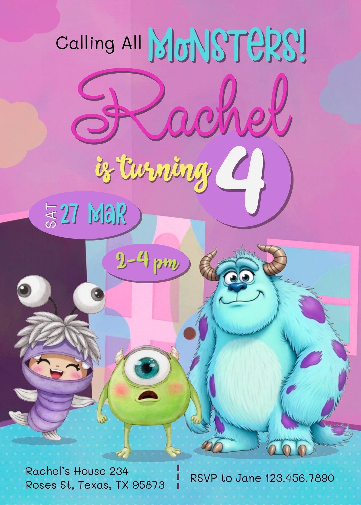 Monsters, Inc. customizable invitation template | Share or Print | JW447