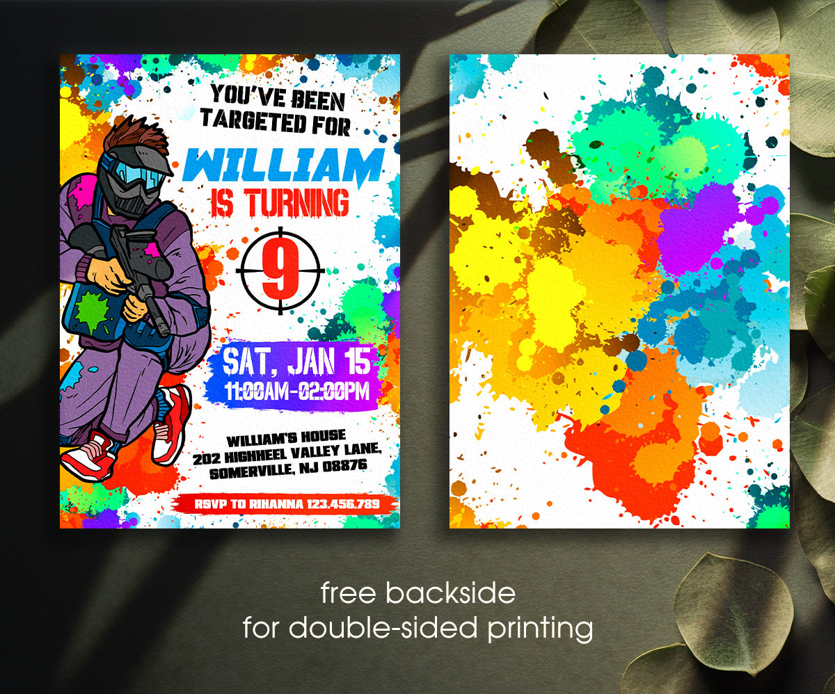Paintball Airsoft battle customizable invitation template | Share or Print | boy | SZ523