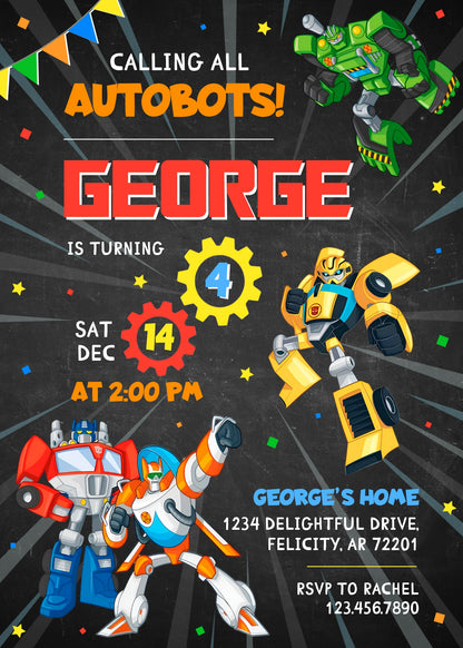 Transformers Rescue Bots customizable invitation template | Share or Print | boy | EN625