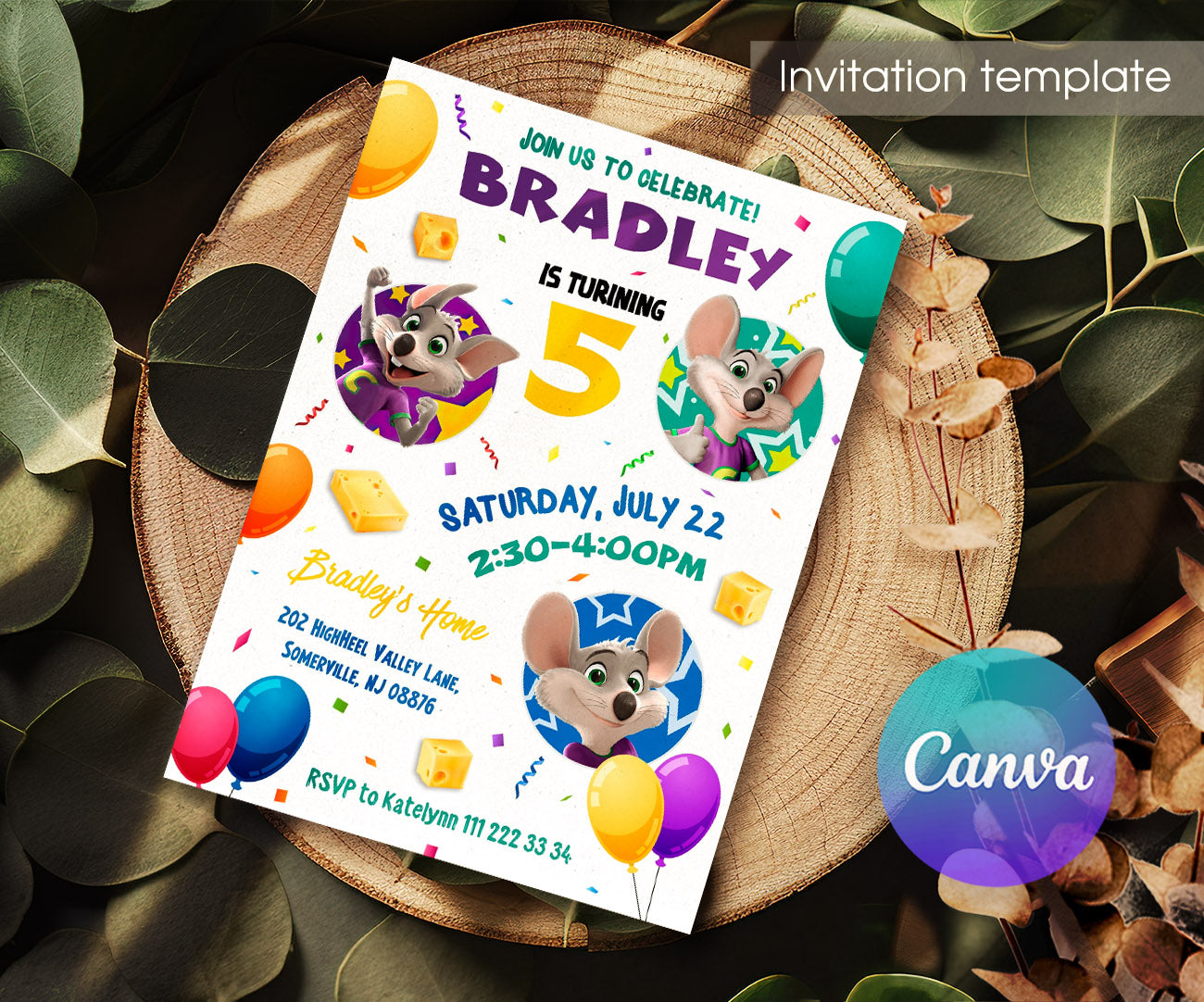Chuck E. Cheese customizable invitation template | Share or Print | OY946
