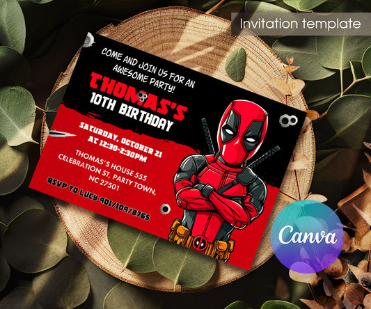 Deadpool Marvel customizable invitation template | Share or Print | boy | SX719