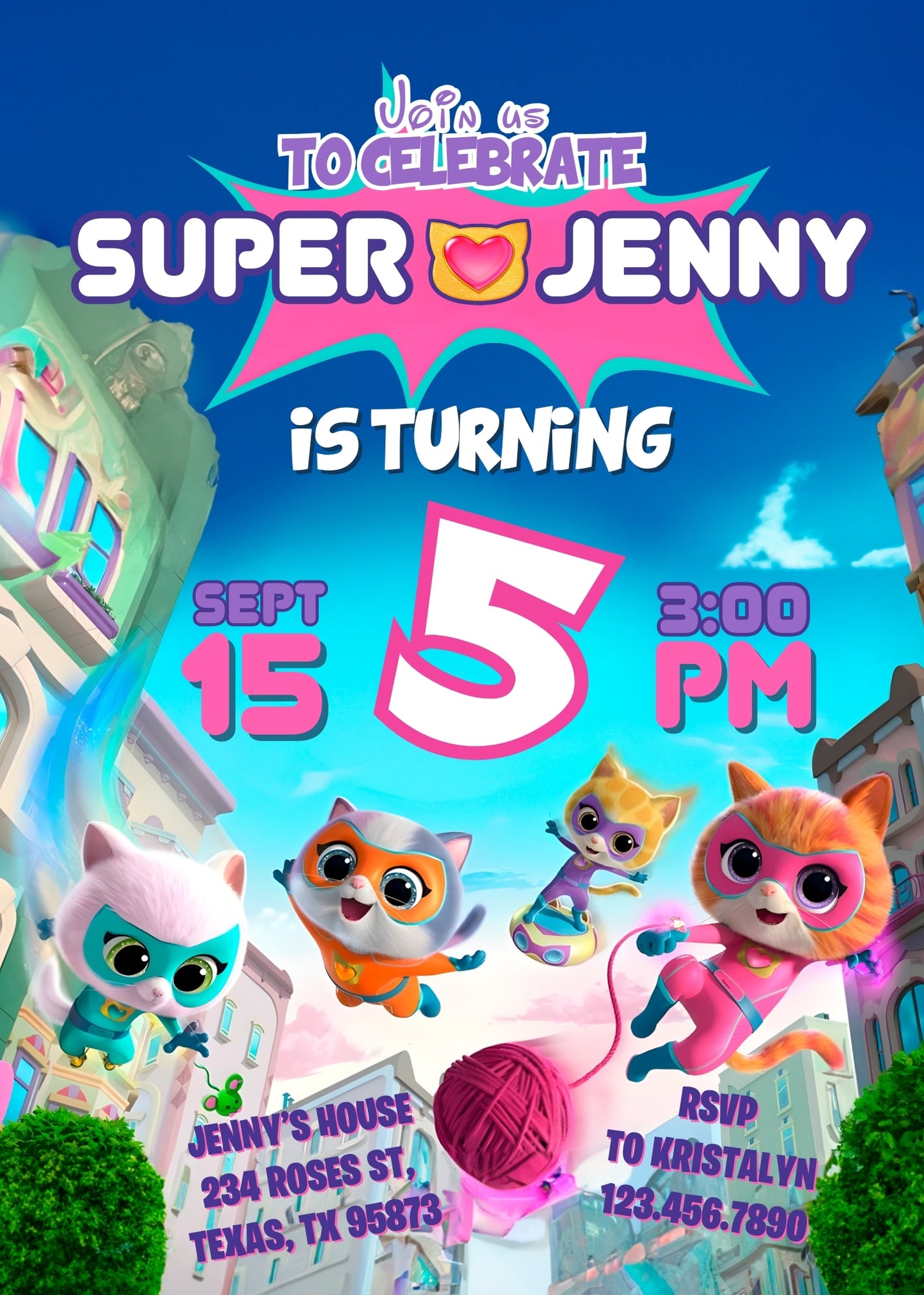 SuperKitties customizable invitation template | Share or Print | TC090