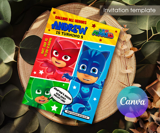 PJ Masks customizable invitation template | Share or Print | WA798