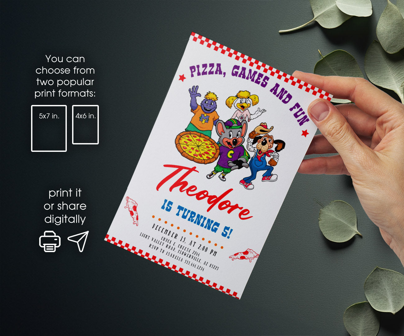 Chuck E. Cheese customizable invitation template | Share or Print | CV836