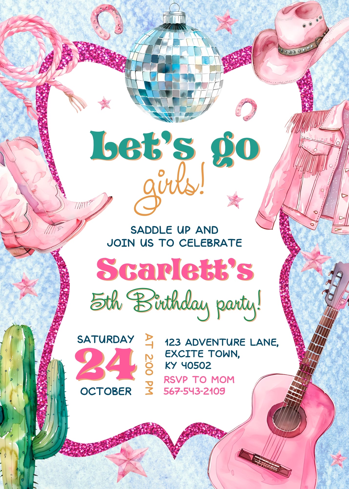 Cowgirl Pink Rodeo customizable invitation template | Share or Print | girl | RS332