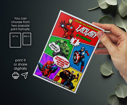 Avengers Marvel Superhero customizable invitation template | Share or Print | boy | KN596