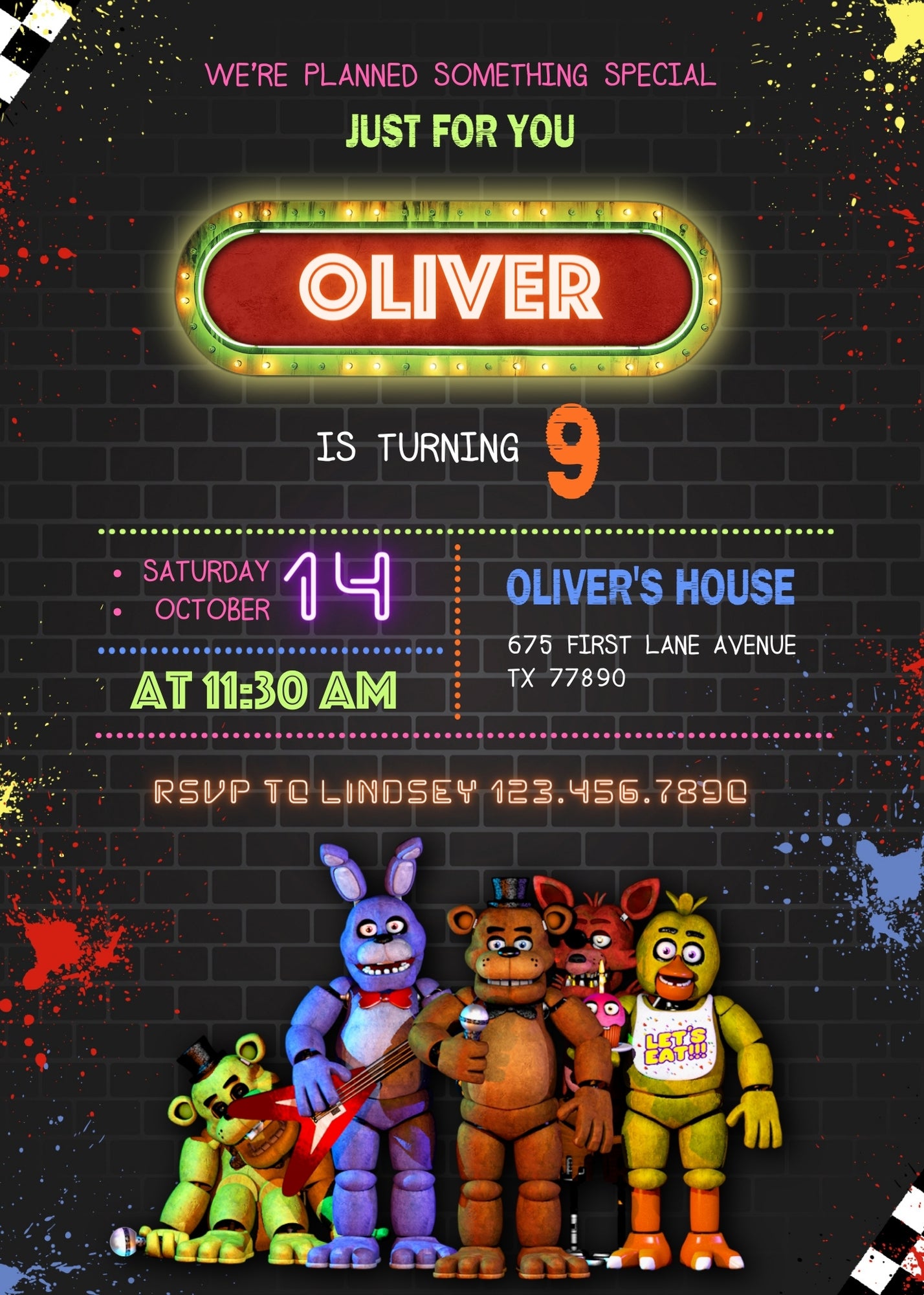 Five Nights at Freddy's customizable invitation template | Share or Print | JC478