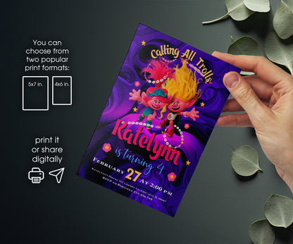 Trolls Poppy customizable invitation template | Share or Print | ZZ160