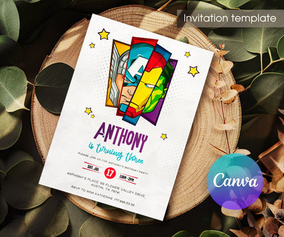 Avengers Marvel Superhero customizable invitation template | Share or Print | boy | HK198
