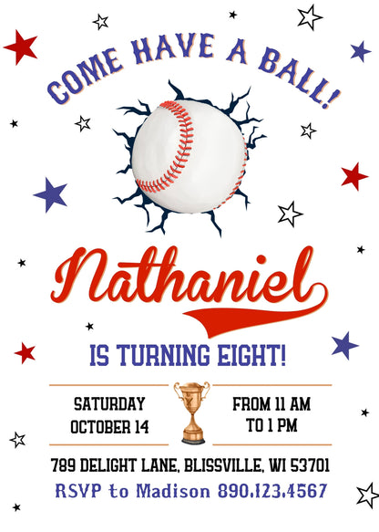 Baseball MLB Sport customizable invitation template | Share or Print | boy | XB420