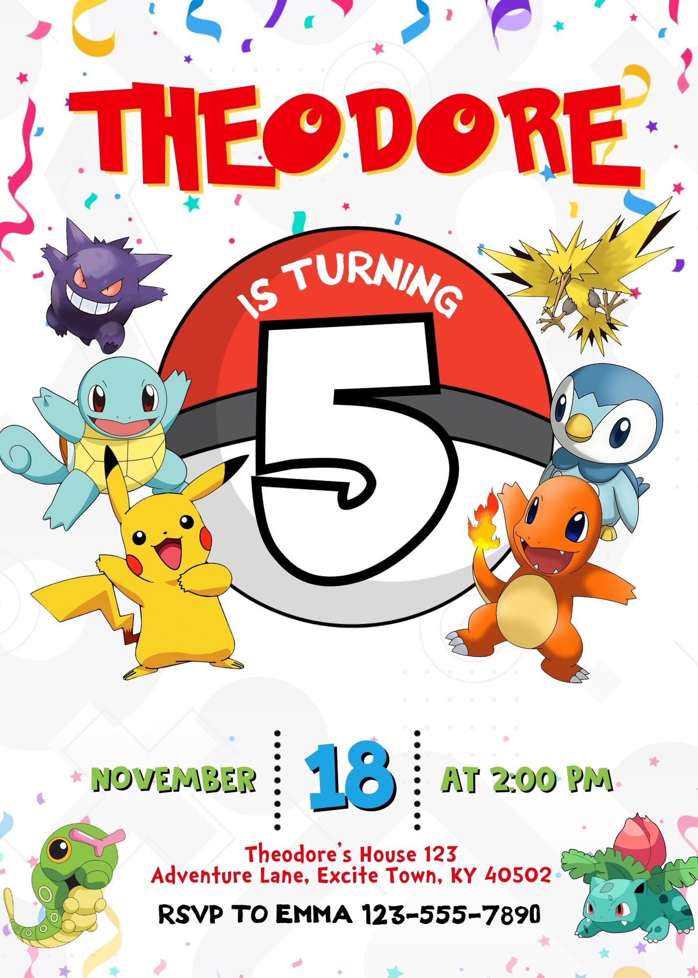Pokemon Pikachu customizable invitation template | Share or Print | RT549