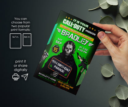 Call of Duty Gamer customizable invitation template | Share or Print | boy | KQ234