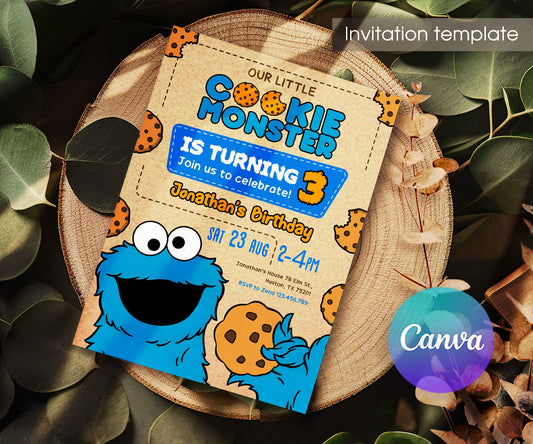 Sesame Street Cookie Monster customizable invitation template | Share or Print | BY298