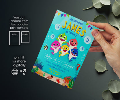 Baby Shark customizable invitation template | Share or Print | XJ447