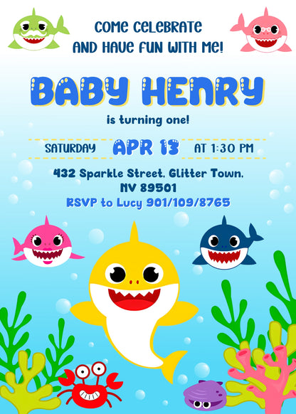 Baby Shark customizable invitation template | Share or Print | WG043