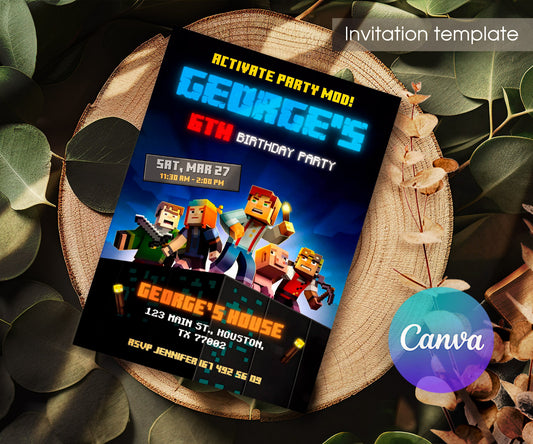 Minecraft Gamer customizable invitation template | Share or Print | FG862