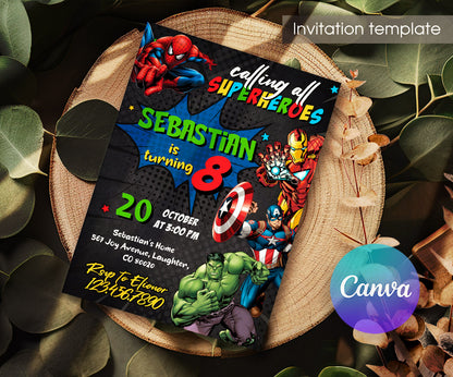 Avengers Marvel Superhero customizable invitation template | Share or Print | boy | YU417