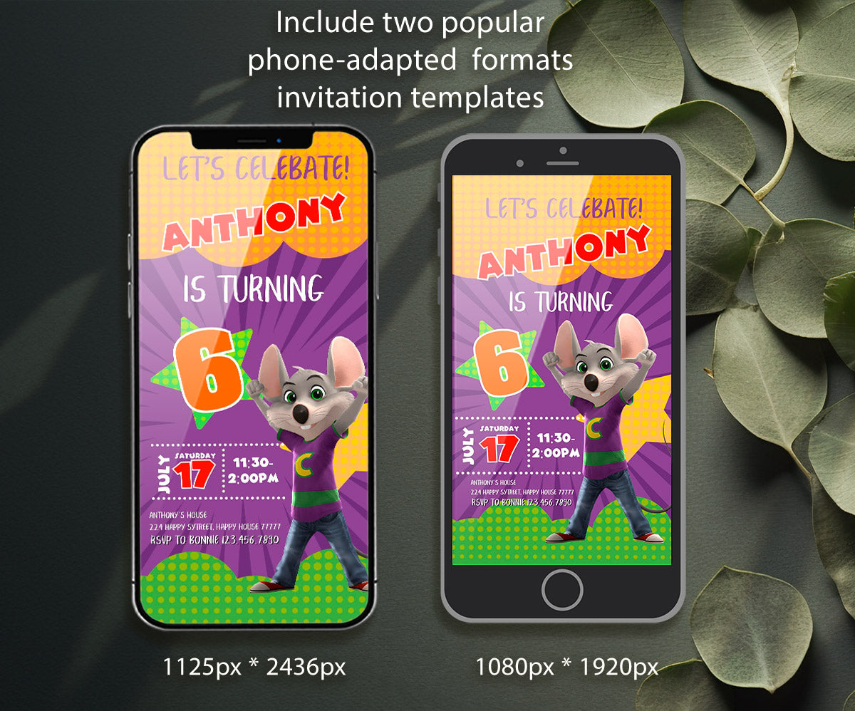 Chuck E. Cheese customizable invitation template | Share or Print | QG793