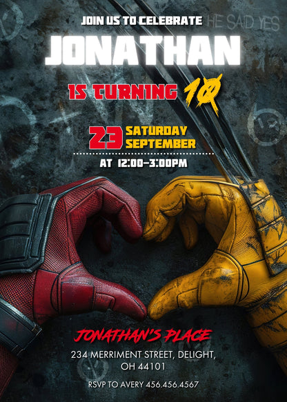 Deadpool Wolverine Marvel customizable invitation template | Share or Print | boy | SO718