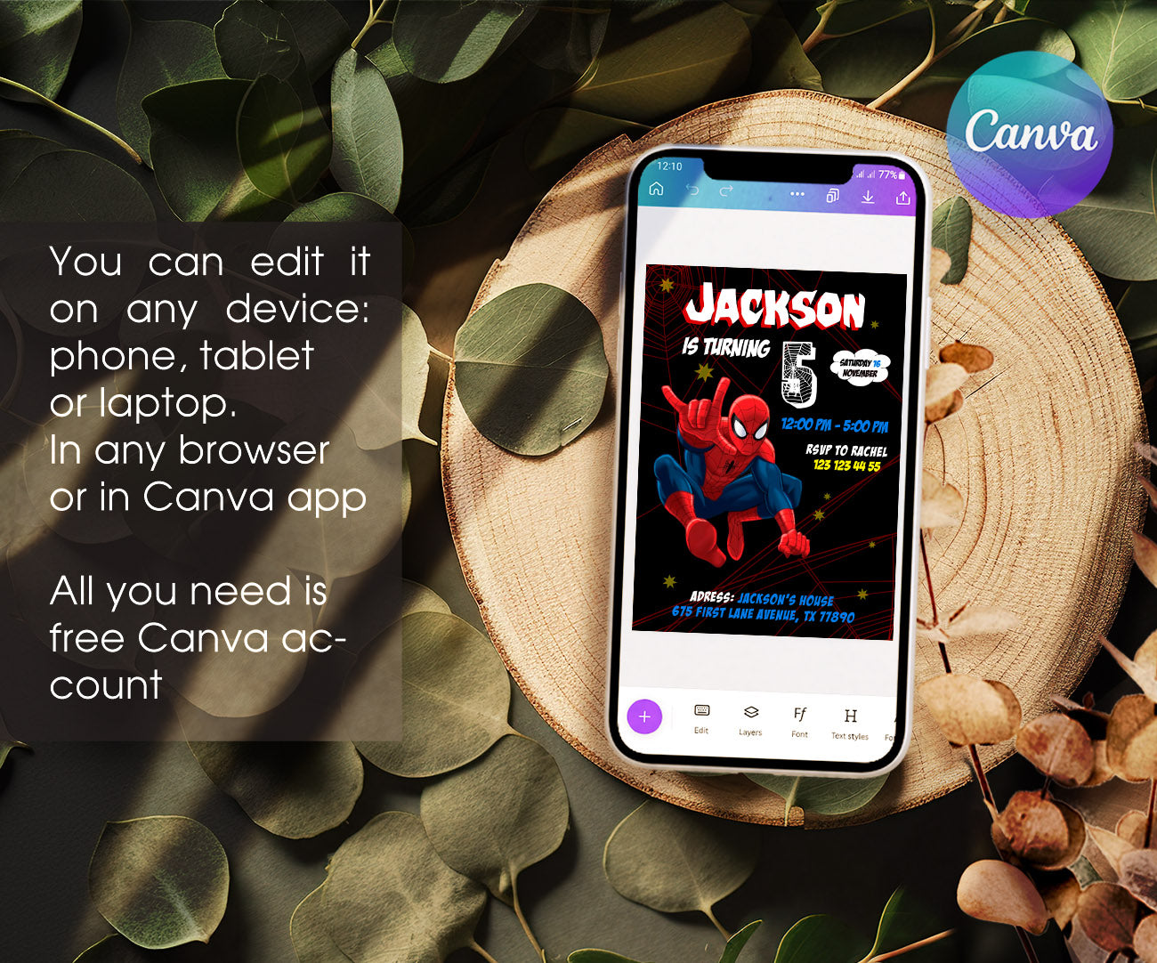 Spiderman Marvel Superhero customizable invitation template | Share or Print | boy | DN001