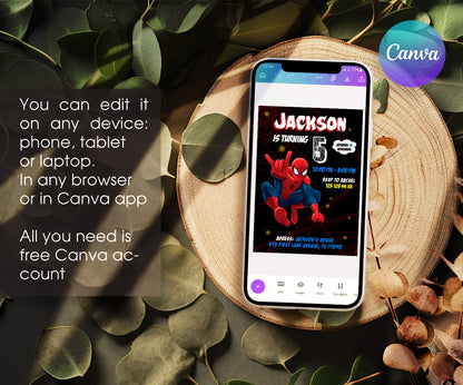 Spiderman Marvel Superhero customizable invitation template | Share or Print | boy | DN001