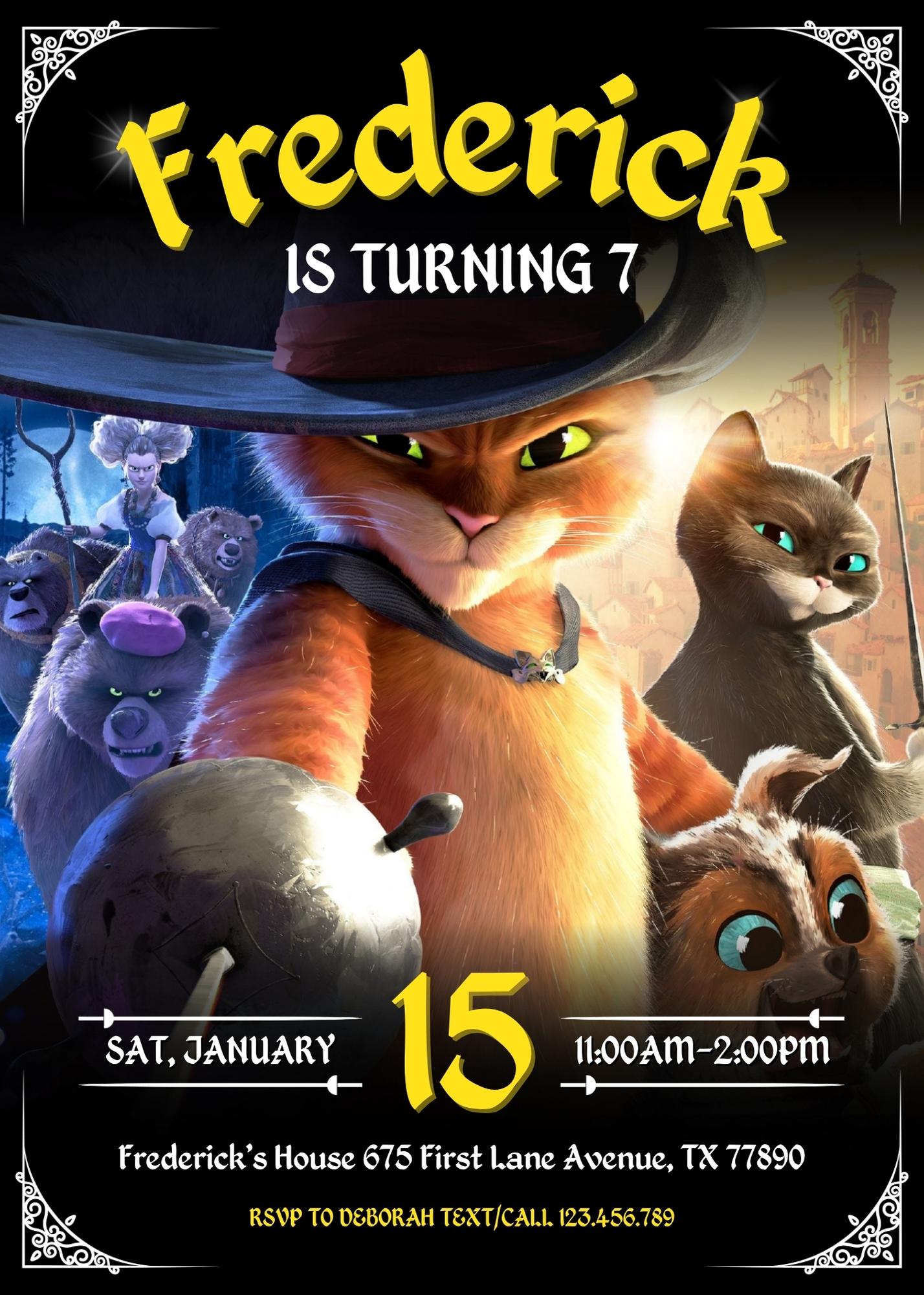 Puss in Boots Cat Shrek customizable invitation template | Share or Print | CJ714