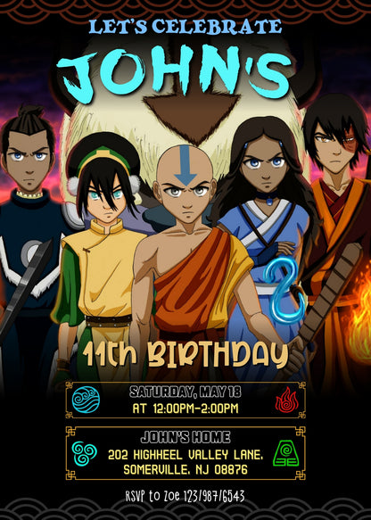 Avatar The Last Airbender customizable invitation template | Share or Print | HW139
