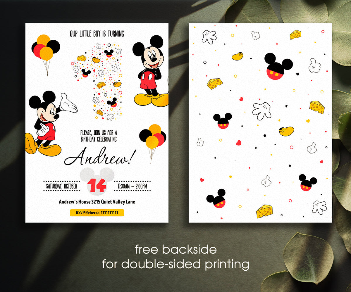 Mickey Mouse 1st Birthday customizable invitation template | Share or Print | QN529