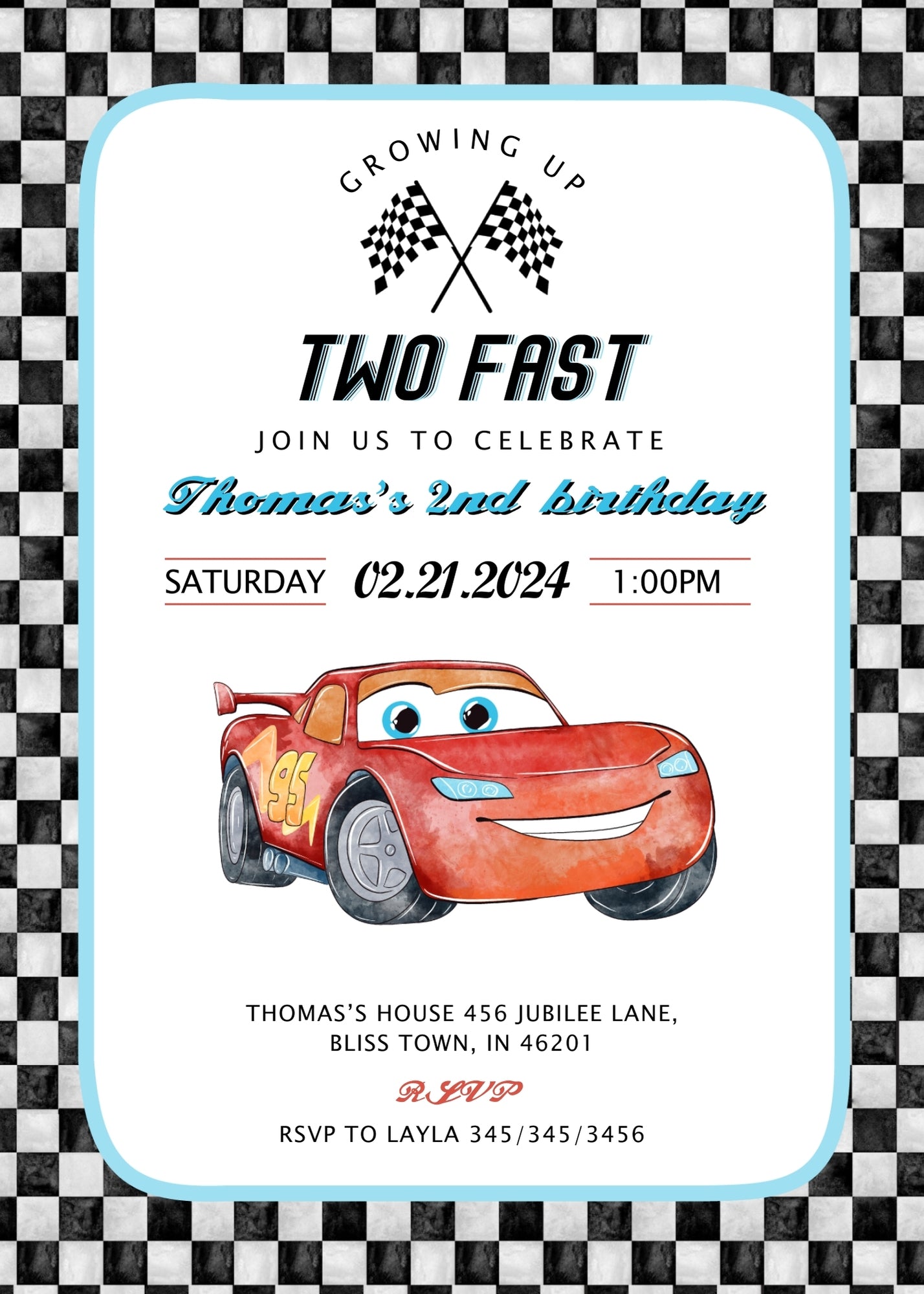 Cars Lightning Mcqueen Two customizable invitation template | Share or Print | boy | PO659