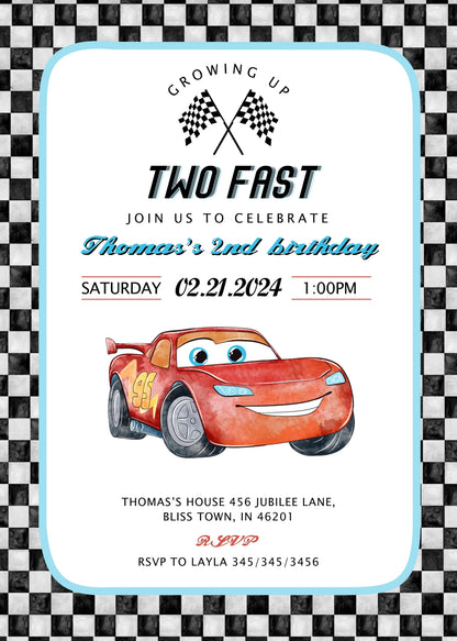 Cars Lightning Mcqueen Two customizable invitation template | Share or Print | boy | PO659