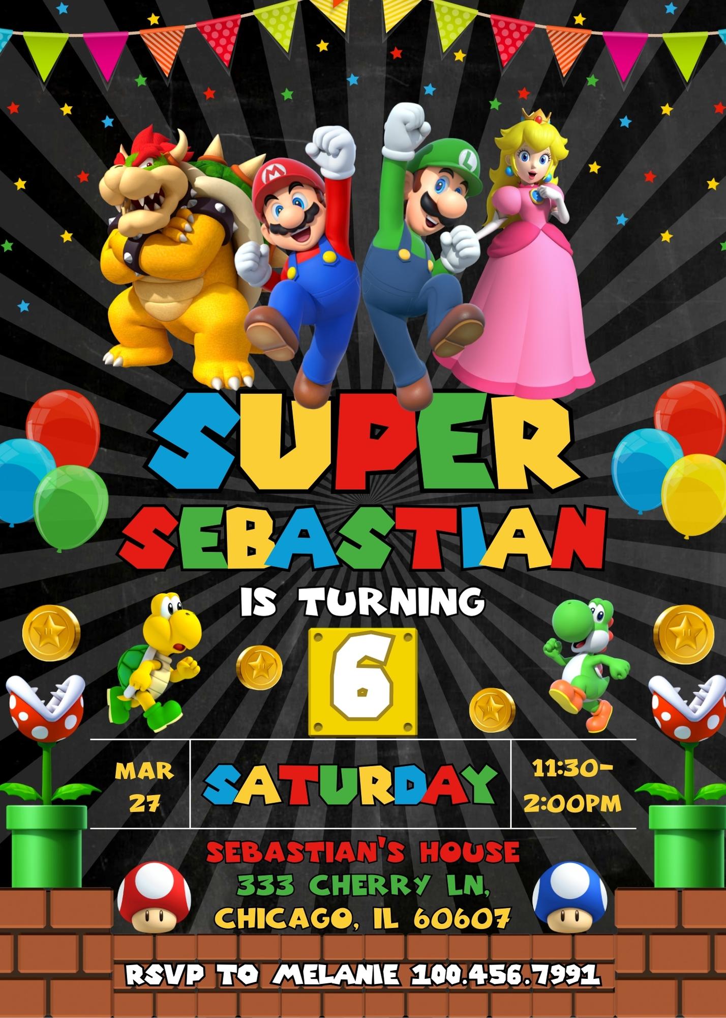 Super Mario Bros customizable invitation template | Share or Print | MU647