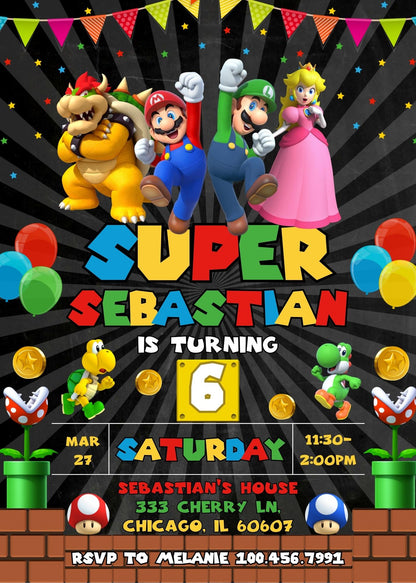 Super Mario Bros customizable invitation template | Share or Print | MU647