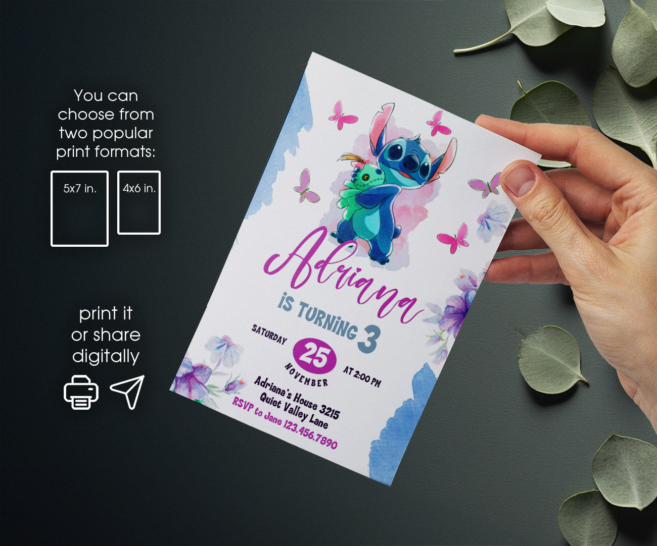 Lilo & Stitch Aloha customizable invitation template | Share or Print | YS594