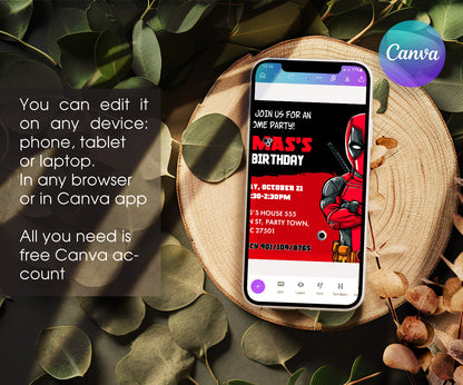 Deadpool Marvel customizable invitation template | Share or Print | boy | SX719