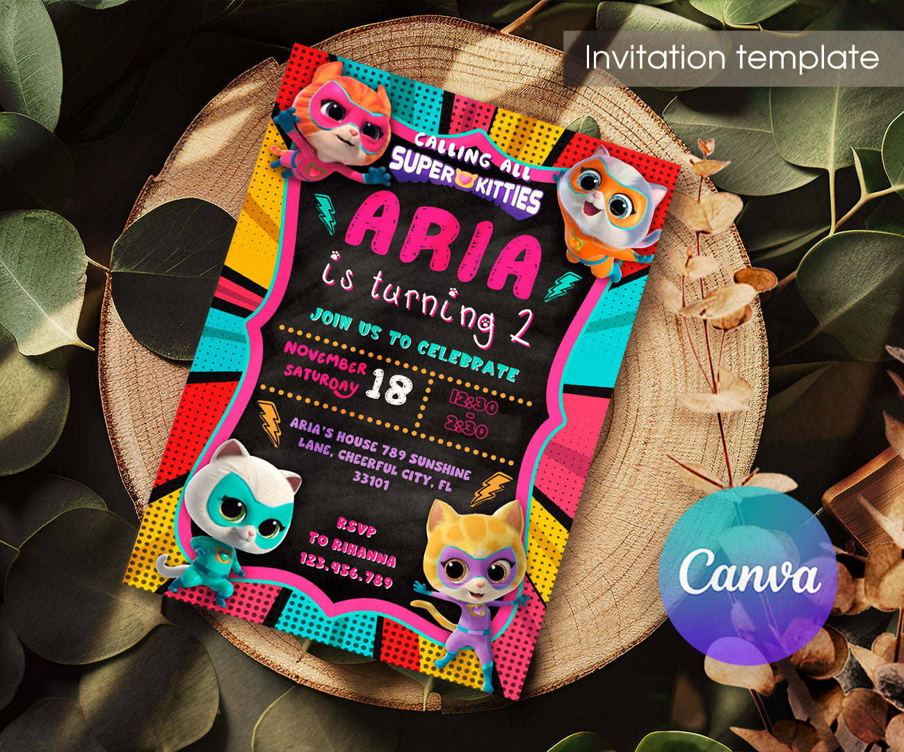 SuperKitties customizable invitation template | Share or Print | NW470